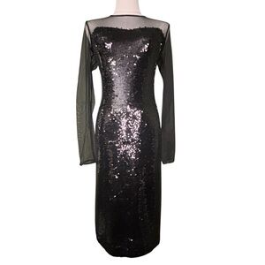 Cache vintage sheer sleeves /chest with sweetheart neck black sequin dress 10